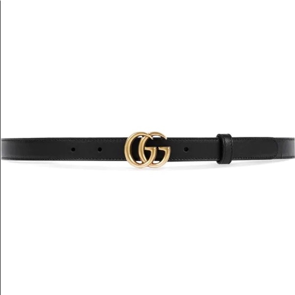 Gucci Slim Black Leather belt with Double G buckle